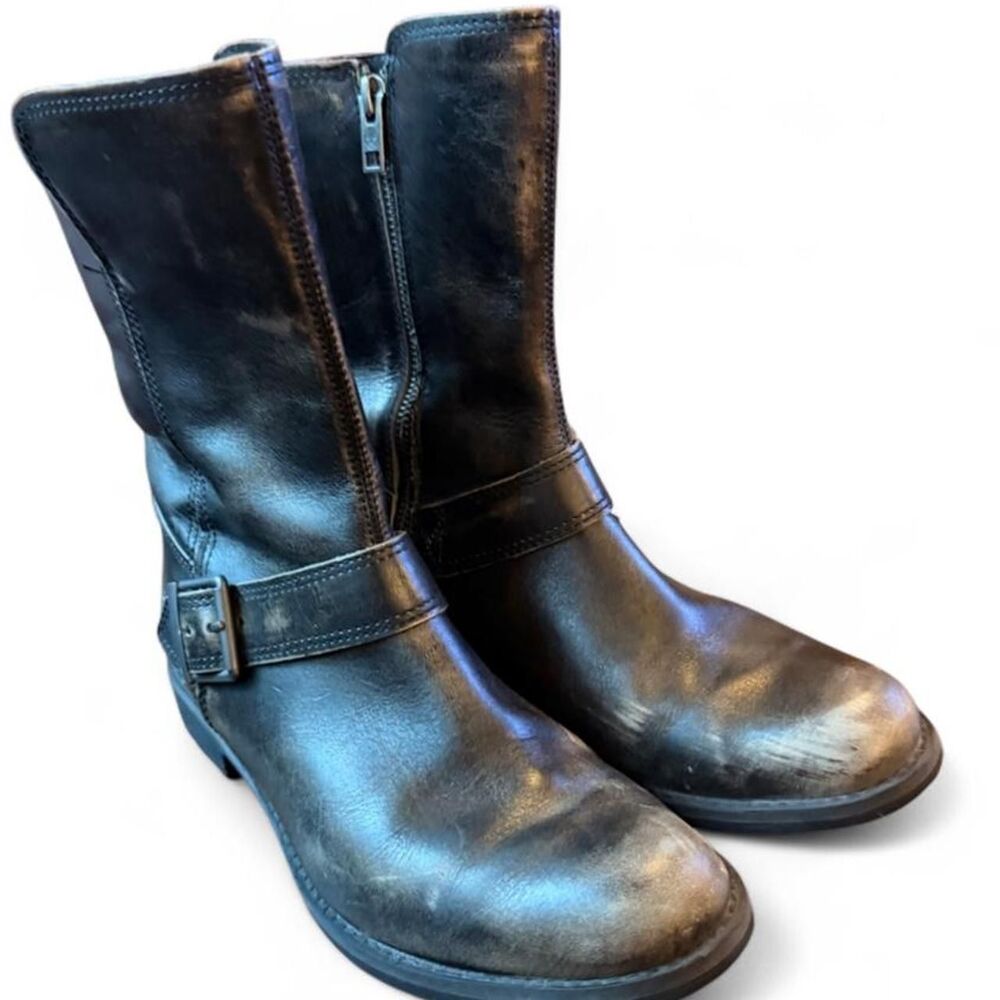 Timberland Savin Hill Mid Black Leather Moto Engineer Boots Women’s Size 7.5